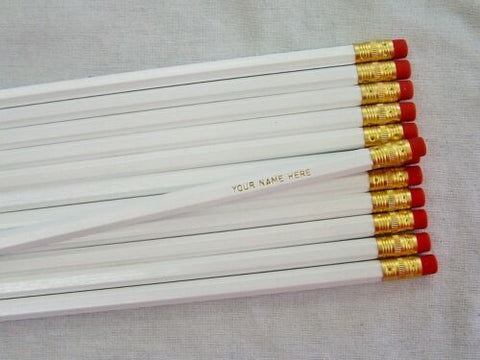 12 Hexagon "White"  Personalized Pencils