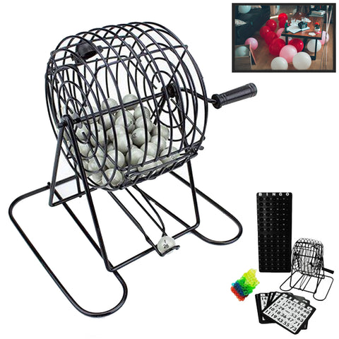 Deluxe Bingo Game Set Kit Cage Box Board Balls Cards Marker Family Fun