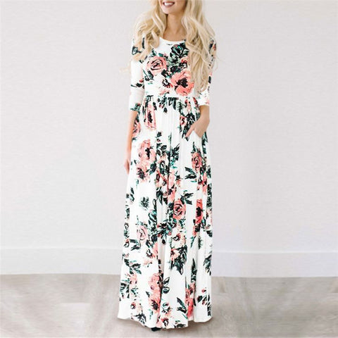 Summer Floral Print Boho Beach Dress