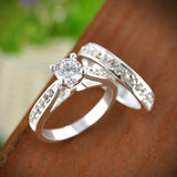 Silver Crystal Engagement Wedding Rings