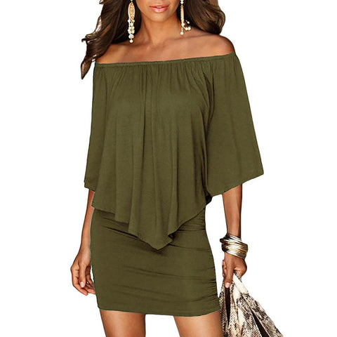 Slash Neck Women Mini Dress