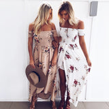 Boho Off Shoulder Floral Print Vintage Dress