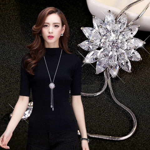 Fashion Elegant Long Crystal Snow Pendant
