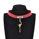 Gothic Punk Style Silver Japanese Anime Sailor Moon Pendant PU Leather Collar Chocker