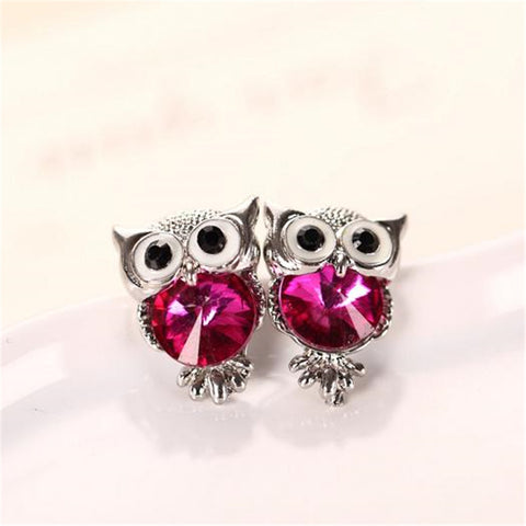 Crystal Owl Stud Earrings For Women