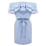 Women Striped Ruffle Collar Sundress