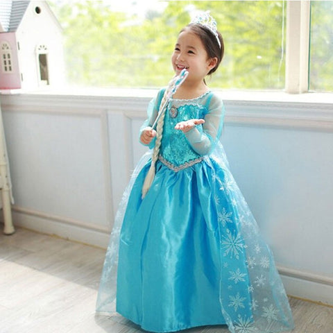 Girls Princess Anna Elsa Cosplay Costume