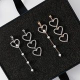 Charm Pearl Tassel Heart Crystal Earrings