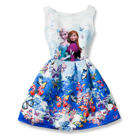 Anna Elsa Print Princess Dress for Girls