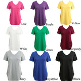 Women Solid V Neck Short Sleeve Tops