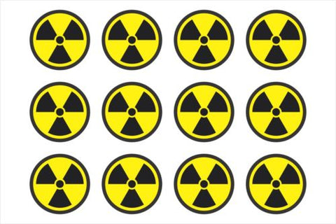 Radiation Radioactive Nuclear Symbol Sheet of 12 - Window Bumper Sticker