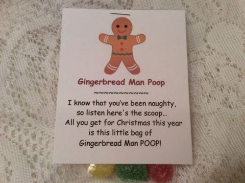 New Christmas Gingerbread Man Poop Stocking Stuffer Gum Drop Candy Gag Gift