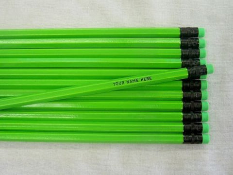 24 Hexagon "NEON Green" Personalized Pencils