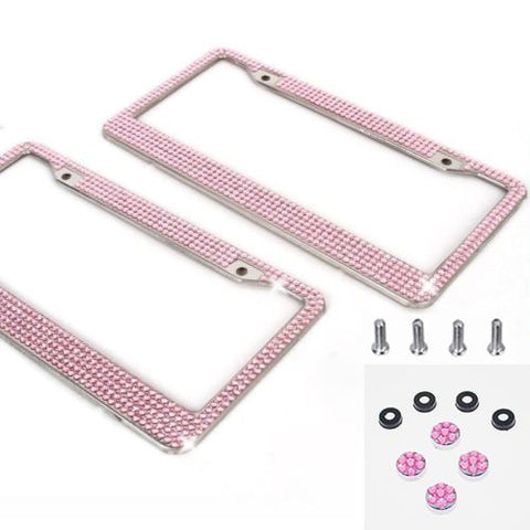 Qty 2 Pink Bling Glitter Crystal RhineStone License Plate Frame Car Truck Auto