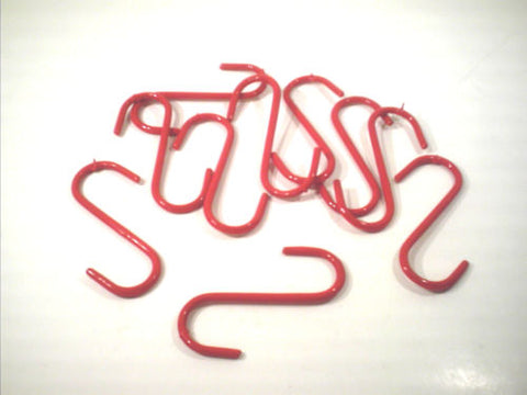 S HOOK LOT OF 10 H.D. RED 5" INCH STEEL PLANT S-HOOK  PVC COATED