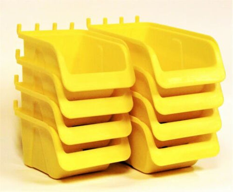 8 NEW Yellow Parts Storage Bins - Hooks to Peg Tool Board - Workbench Pegboard