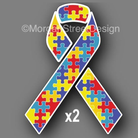 Set of Two Autism Awareness 3" Ribbon Vinyl Decal Sticker Car