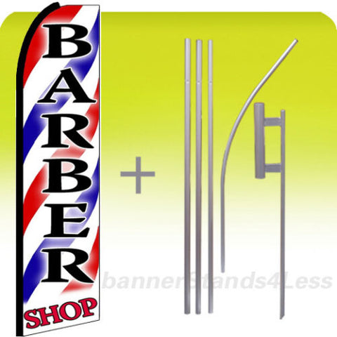 BARBER SHOP - Swooper Flag 15' Kit Feather Banner Sign - (stripes, red SHOP)