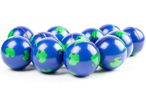 12 PACK  EARTH WORLD GLOBE STRESS  BALLS, SQUEEZE TOYS, 2" HAND EXERCISE BALL