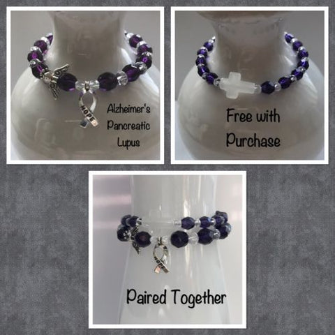 ALZHEIMER'S-PANCREATIC-LUPUS AWARENESS Angel Bead & HOPE Charm Stretch BRACELET