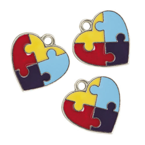 36 Enamel AUTISM AWARENESS Puzzle Piece HEART CHARMS really nice FREE SHIP