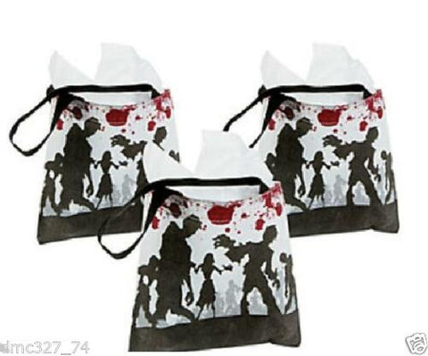 12 HALLOWEEN Party Favor MINI Goody Treat ZOMBIE Walking Dead TOTES Tote Bags