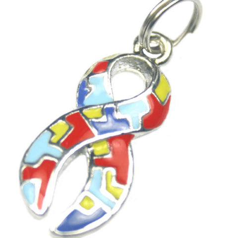 Autism Awareness Puzzle Piece Ribbon Charms 23mm Aspergers  Lot of 20