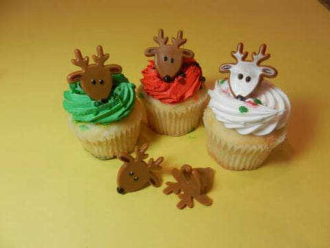 12 Reindeer Christmas Rings Cupcake Toppers Cake Pop  Decorations Party Favors