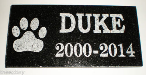 12" x 6" Name & Date Pet Memorial GRANITE Grave Marker Stone With Large Paw