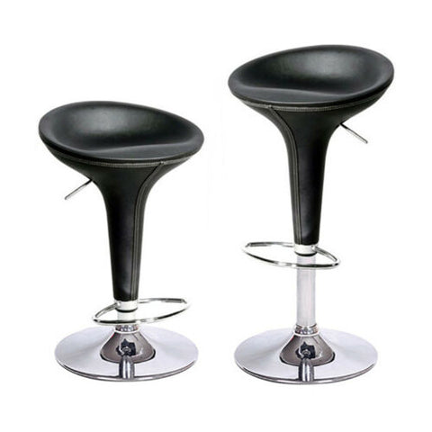 CONTEMPORARY "LEATHER" BAR STOOL BLACK BARSTOOL -  ADJUSTABLE CHAIR-SET OF 2