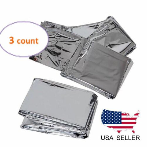 3 Pack Emergency Blankets Solar Rescue Thermal Insulating Mylar Heat Survival