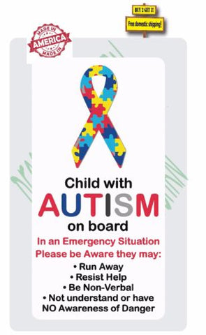 Autistic Child On Board With Autism Safety Awareness Decal / Sticker