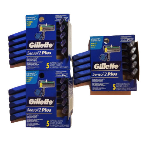 15 Mens Gillette Sensor2 Custom Plus Disposable Razor Lubrastrip Ultragrip Fixed