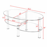 New Tempered Glass Oval Side Coffee Table Shelf Chrome Base Living Room