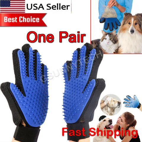 Pet Grooming Gloves Brush Dog Cat Hair Remover Mitt Massage Deshedding 1 Pair