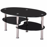 New Tempered Glass Oval Side Coffee Table Shelf Chrome Base Living Room