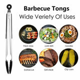 3 Set Silicone Barbeque Tongs Stainless Steel Kitchen BBQ Tool Locking Non-Toxic