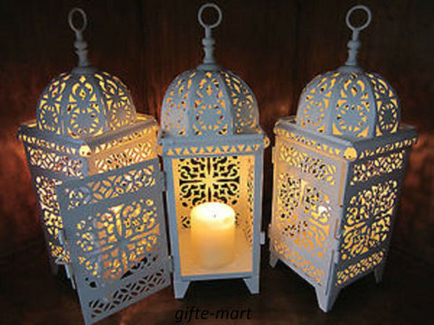 14 lot white Moroccan scrollwork Lantern Candle holder wedding table centerpiece