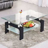 Modern Rectangular Black Glass Chrome Coffee Table w/Shelf Living Room Furniture