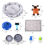 Dog Toy Set Pet Bed Glove Blanket Ball Brush Feeding Bowl Training Interactive