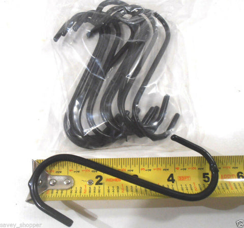 S HOOK LOT OF 10 PVC COATED BLACK  (5") INCH STEEL PLANT S-HOOK