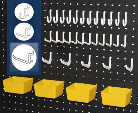 43 PC. Pegboard Kit - Plastic Bins & Pegs - Tool Storage - Garage Wall Organizer