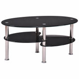 New Tempered Glass Oval Side Coffee Table Shelf Chrome Base Living Room