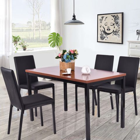 5 PCS Dining Table Set 4 PU Leather Chairs Home Kitchen Breakfast Furniture