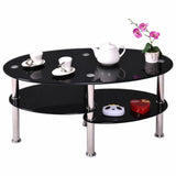 New Tempered Glass Oval Side Coffee Table Shelf Chrome Base Living Room