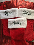 CHRISTMAS STOCKINGS PERSONALIZED NAMES MONOGRAMMED PLUSH RED & WHITE CUSTOM NAME