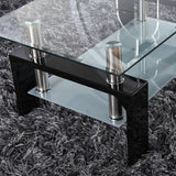 Modern Rectangular Black Glass Chrome Coffee Table w/Shelf Living Room Furniture