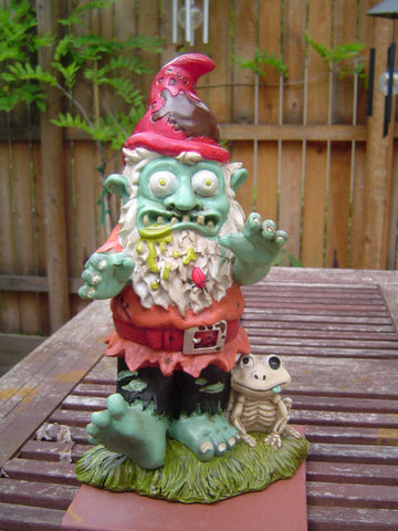 gross scary Zombie EVIL Gnome goth skull Halloween prop yard Statue decor gag