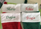 CHRISTMAS STOCKINGS PERSONALIZED NAMES MONOGRAMMED PLUSH RED & WHITE CUSTOM NAME