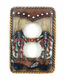 Western Boot Light Switch Plate Covers Turquoise Rope Edge Rustic Decor